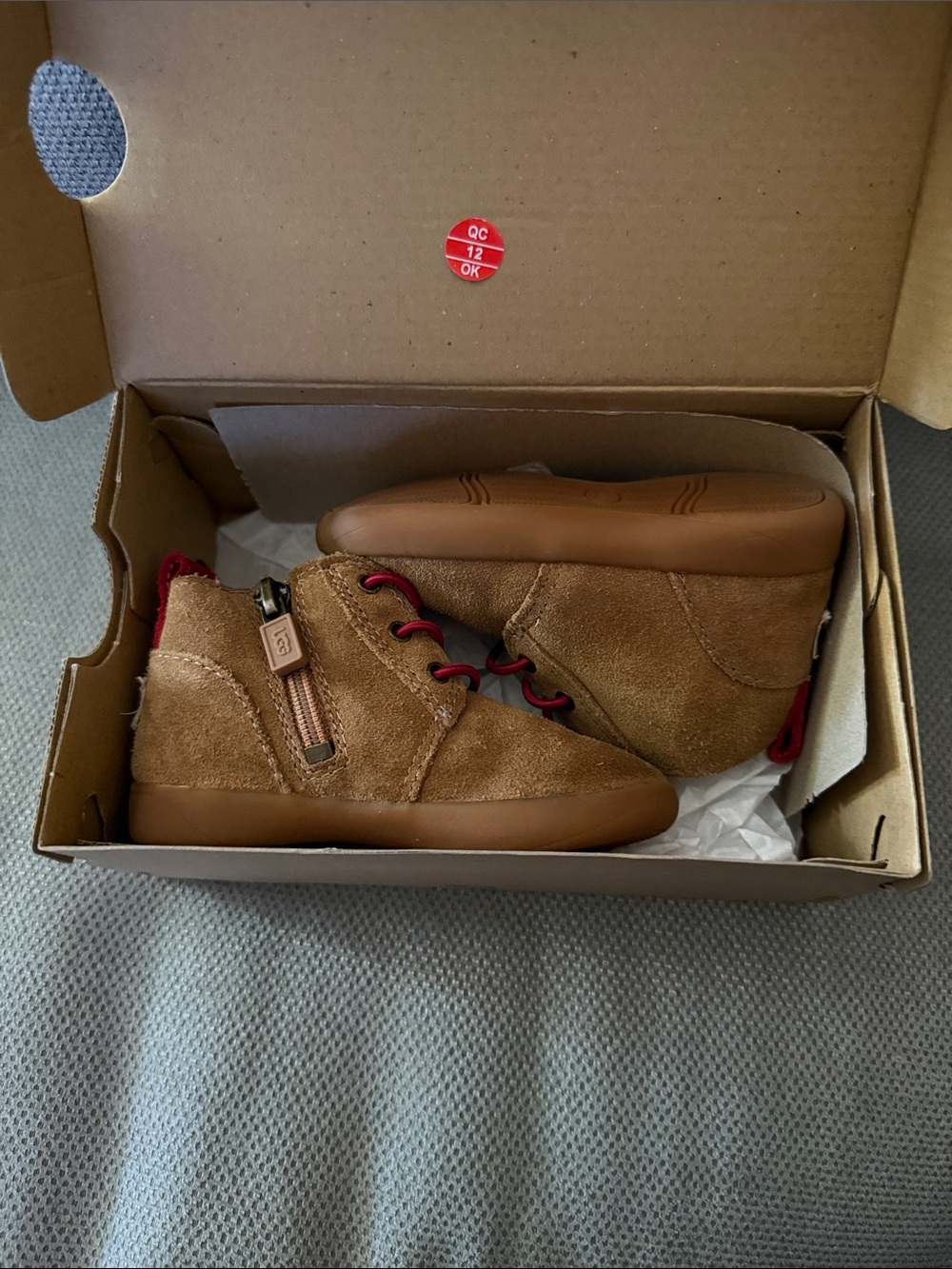 UGG Toddler Suede High-Top Shoes in Brown with Red Accents